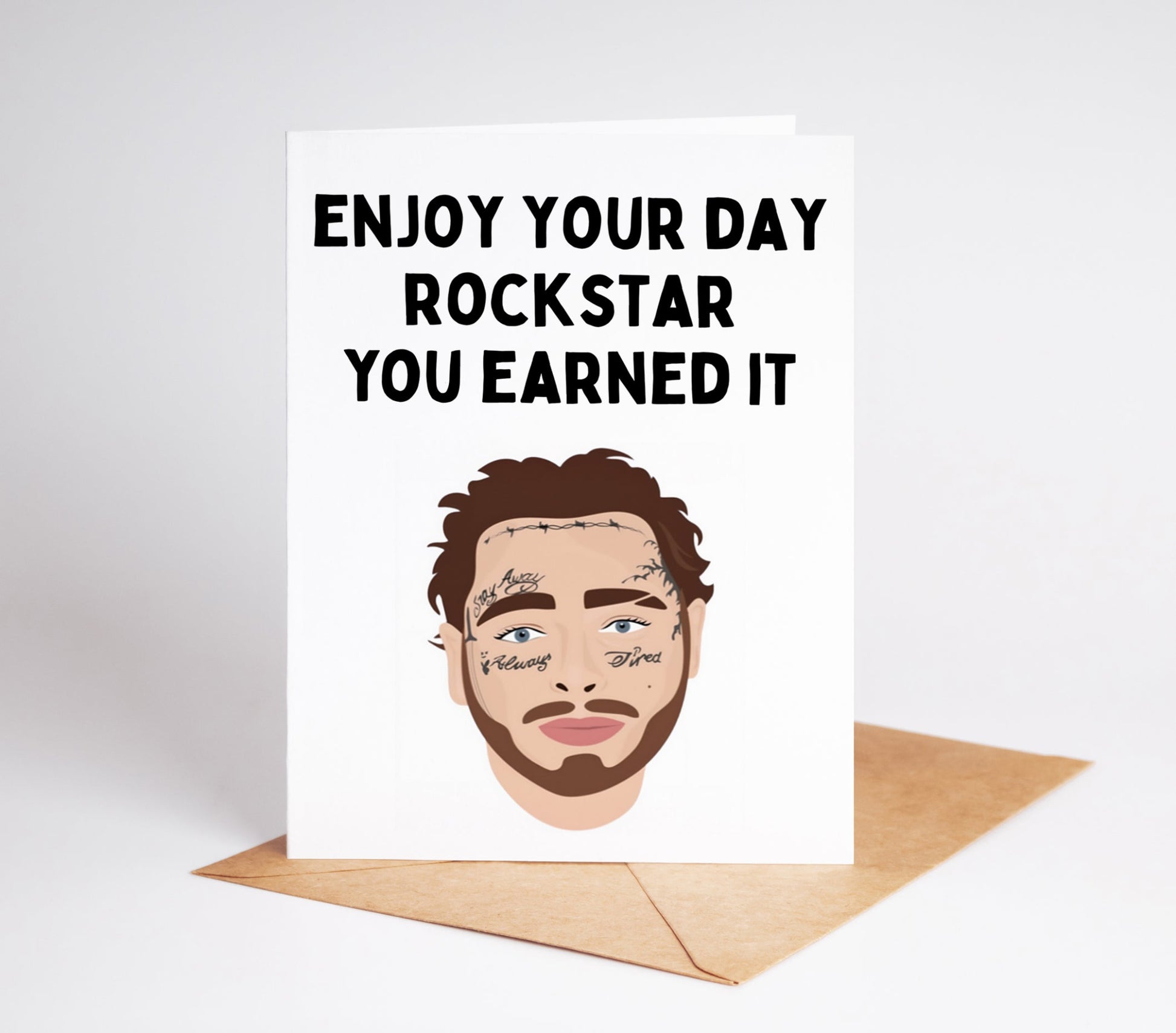 Celebrate success and send your congratulations with this Post Malone card! Featuring a cool design inspired by the artist, this card is a unique way to show your appreciation. Perfect for any occasion, this card will definitely make the recipient feel special.