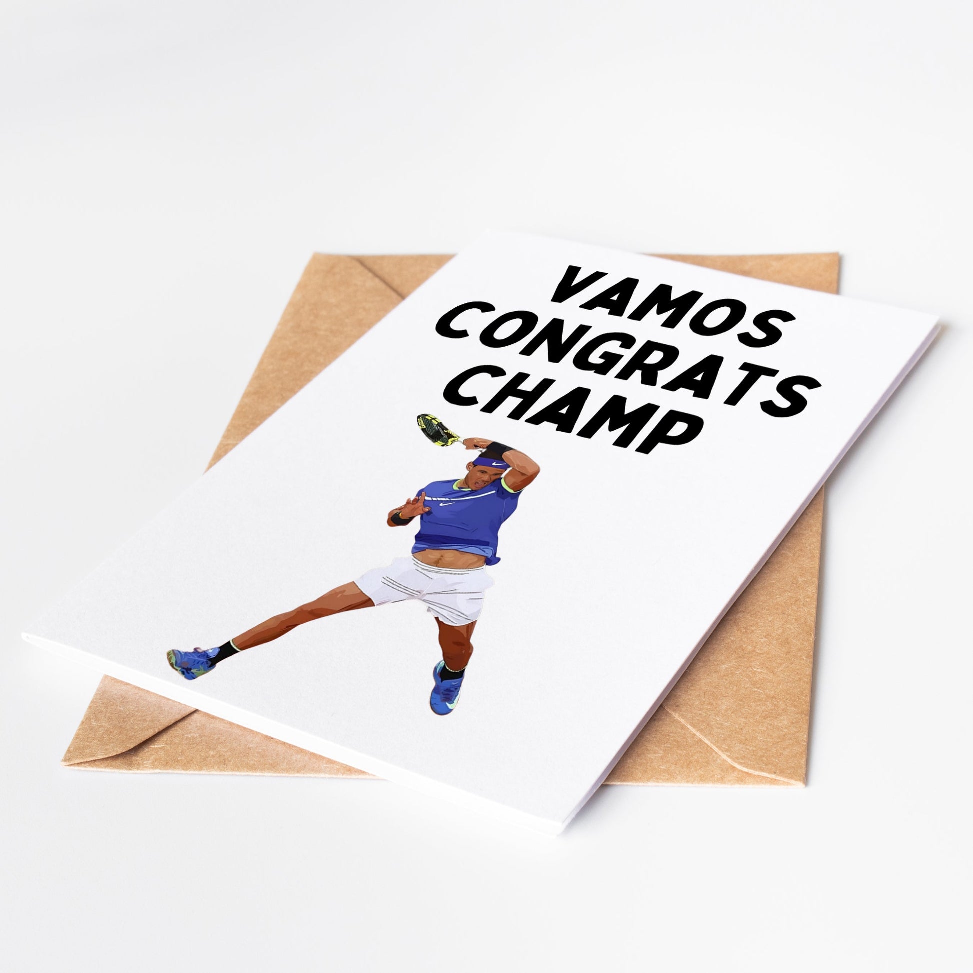 Celebrate your loved one's achievements with our Rafa Nadal Tennis Greeting Card! Featuring a perfect congratulations message, this card is the ultimate way to show your support and admiration.