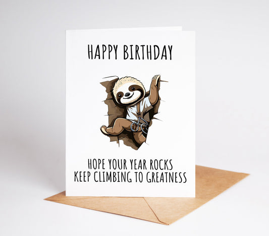 Rock Climbing Birthday Card featuring a fun and adventurous design perfect for rock climbers this card is ideal for a boyfriend or husband who loves indoor bouldering climbing walls and sport activities great for celebrating a birthday or special occasion for climbing enthusiasts this card adds a playful touch to the celebration while honoring the passion for the sport perfect for those who appreciate outdoor adventure and climbing gear making it the perfect gift for any climbing lover