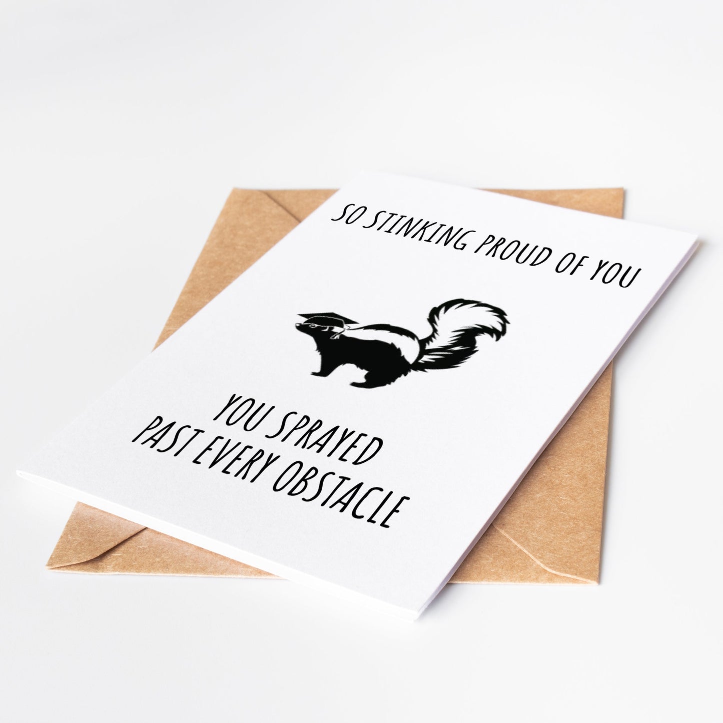 Celebrate their milestone with a smile and a chuckle. Our Funny Skunk Graduation Card adds a touch of humor to any graduation, from high school to post-grad. Perfect for all types of graduates, from teachers to doctors, this card will make their big day even more memories.