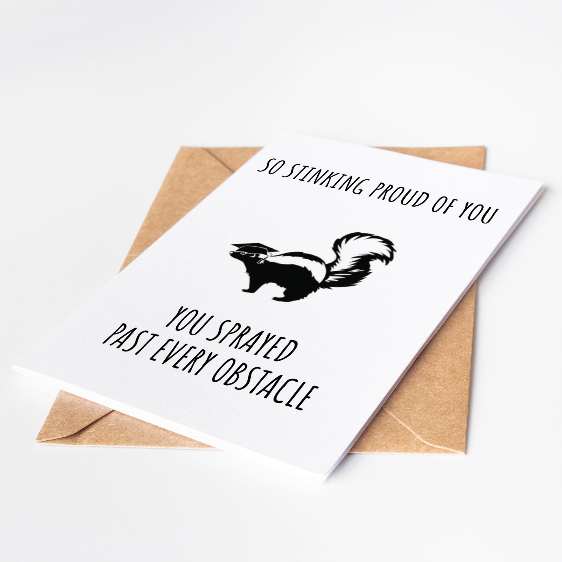 Celebrate their milestone with a smile and a chuckle. Our Funny Skunk Graduation Card adds a touch of humor to any graduation, from high school to post-grad. Perfect for all types of graduates, from teachers to doctors, this card will make their big day even more memories.