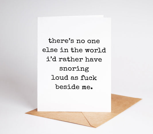 Surprise your significant other with a hilarious and thoughtful gift to show your love! This snoring loud funny love card is perfect for anniversaries, birthdays, Valentine's Day, or just because. Let them know that despite the snoring, your love is still strong.
