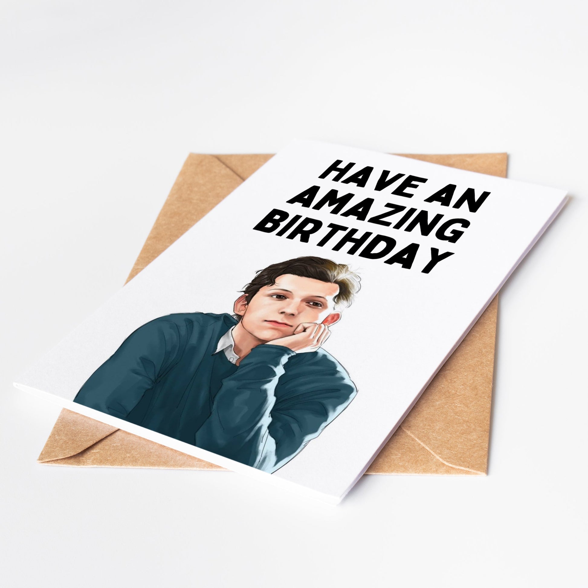 Celebrate your love for Tom Holland with our birthday card! Perfect for fans of the talented actor, this card features a stunning design and a heartfelt message. Show your appreciation and make their day extra special with this must-have for any Tom Holland fan.
