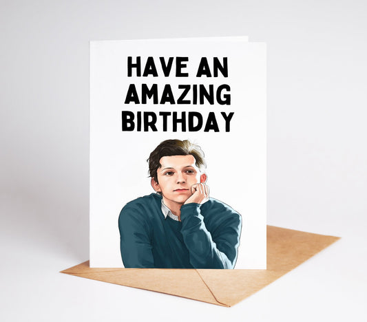 Celebrate your love for Tom Holland with our birthday card! Perfect for fans of the talented actor, this card features a stunning design and a heartfelt message. Show your appreciation and make their day extra special with this must-have for any Tom Holland fan.