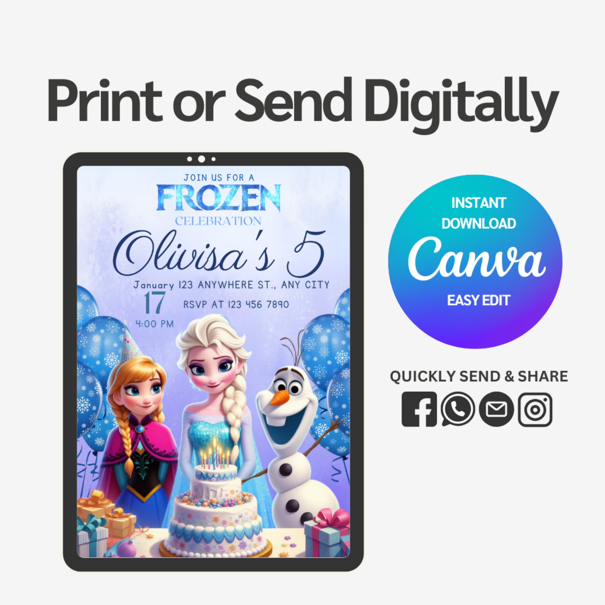 Create a magical celebration with our Frozen Birthday Invitation Template. This enchanting design captures the wonder of winter wonderlands and beloved characters, making it irresistible to young fans.
