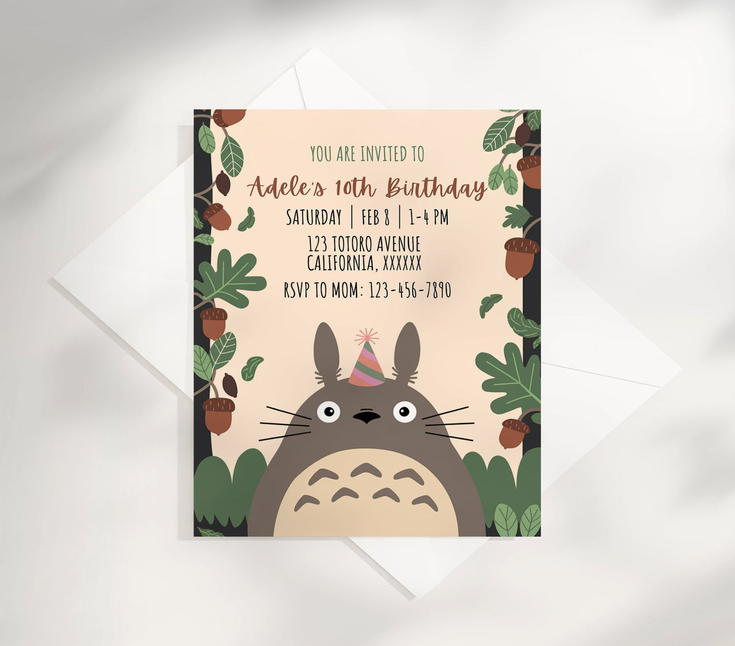 My Neighbor Totoro Birthday Editable Invitation