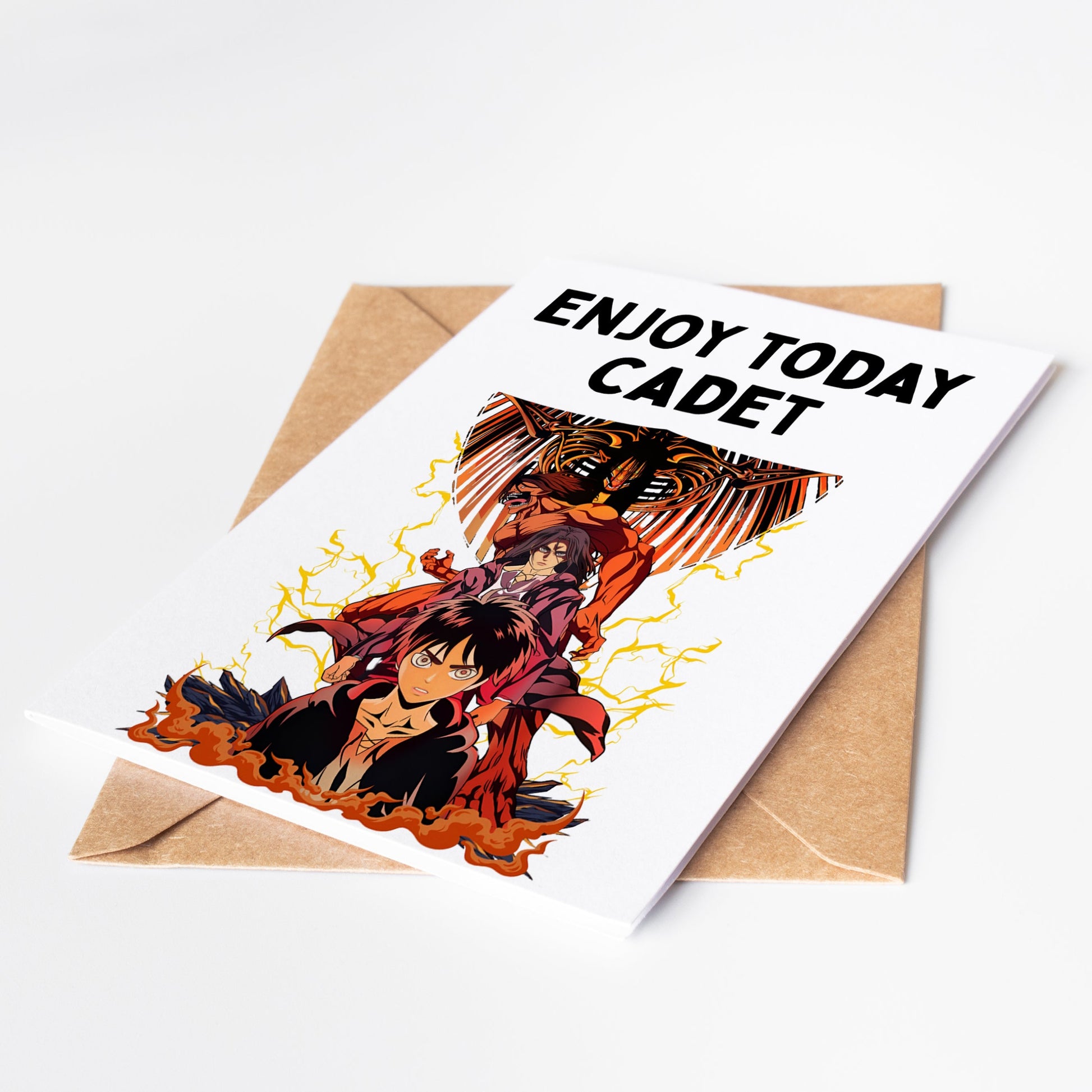 Elevate your gift-giving game with our Attack on Titan card! Perfect for any occasion, this card will surely impress any fan of the popular series. Whether it's for a birthday, graduation, or just because, this card is sure to bring a smile to anyone's face.
