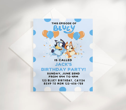 Create unforgettable birthday celebrations with our Bluey Birthday Invitation Template! This eye-catching digital design features the beloved blue heeler pup and friends, perfect for delighting young fans.