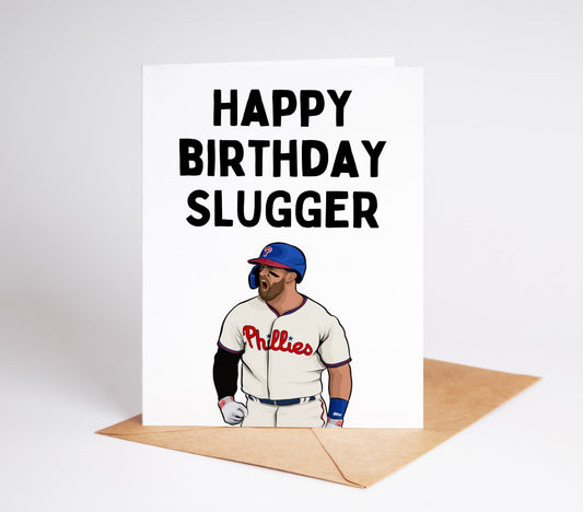 Celebrate a baseball lover's birthday with our Bryce Harper Baseball Birthday Card! Featuring Bryce Harper himself, this card is sure to hit a home run.