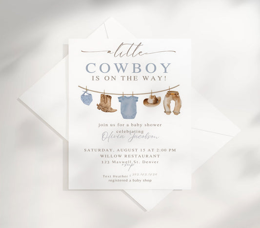 Saddle up for your little buckaroo's arrival with our Cowboy Baby Shower Invitation Template! Perfect for western-themed celebrations, this charming design features rustic elements that will have guests rushing to RSVP. Easily customizable with your event details, these invitations set the perfect tone for a rootin' tootin' good time.
