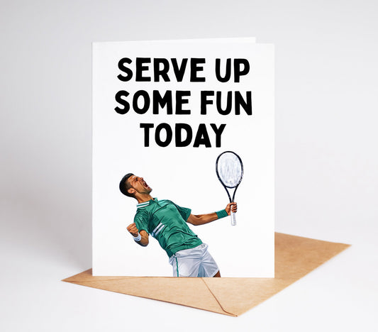 Elevate your tennis game with our Novak Djokovic Tennis Greeting Card! Perfect for any occasion, this card showcases the world-renowned tennis champion and is sure to inspire and delight any Novak fan.