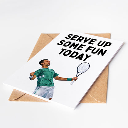 Elevate your tennis game with our Novak Djokovic Tennis Greeting Card! Perfect for any occasion, this card showcases the world-renowned tennis champion and is sure to inspire and delight any Novak fan.