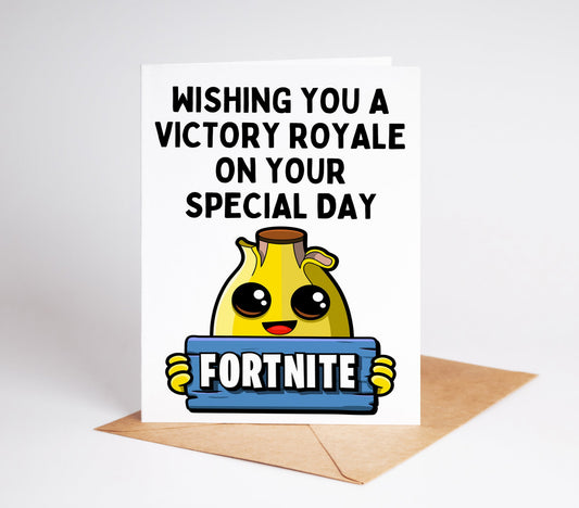 Celebrate your loved one's special day with the perfect card - the Fortnite Birthday Card! Featuring iconic characters and designs from the popular game, this card is sure to bring a smile to any fan's face.