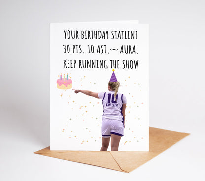 Celebrate in style with the Hailey Van Lith WNBA Birthday Card! With a vibrant design and a personalized message, this card is the perfect way to show your love and support for the basketball superstar on her special day. Give the gift of inspiration and motivation with this one-of-a-kind birthday card.