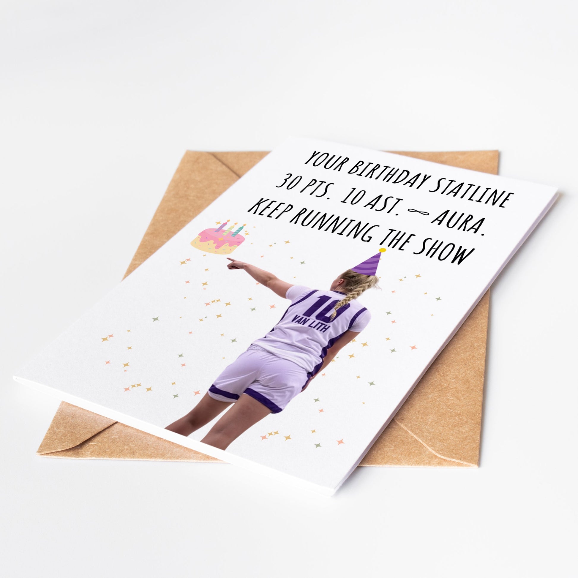Celebrate in style with the Hailey Van Lith WNBA Birthday Card! With a vibrant design and a personalized message, this card is the perfect way to show your love and support for the basketball superstar on her special day. Give the gift of inspiration and motivation with this one-of-a-kind birthday card.