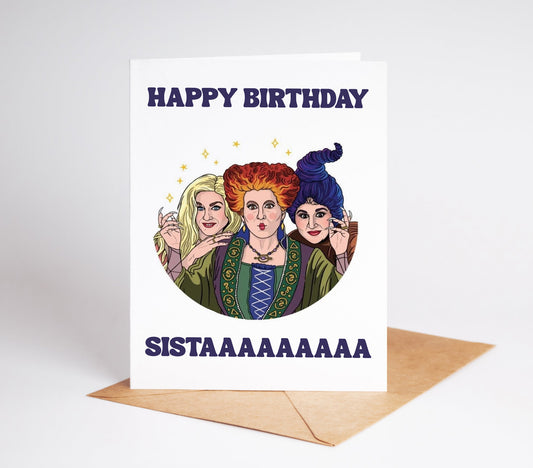 Celebrate with a touch of magic! Our Hocus Pocus Birthday Card will make any birthday extra special. Featuring a whimsical design, this card is perfect for anyone who loves a bit of enchantment from the Sanderson sisters.