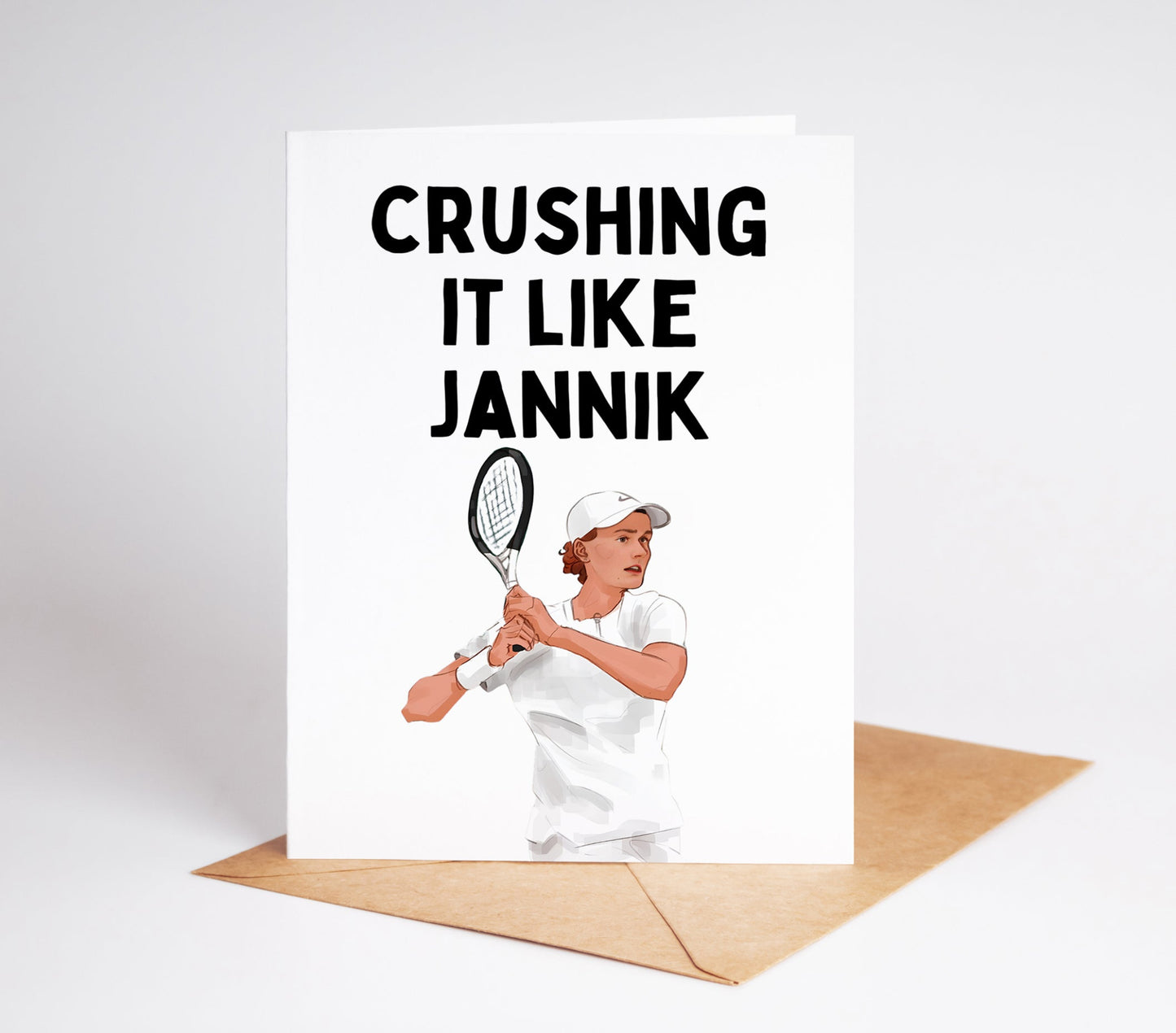Celebrate your love for tennis with the Jannik Sinner Tennis Greeting Card! Perfect for birthdays, graduations, or any special event. Share the joy of this up-and-coming tennis star with this beautifully designed card.