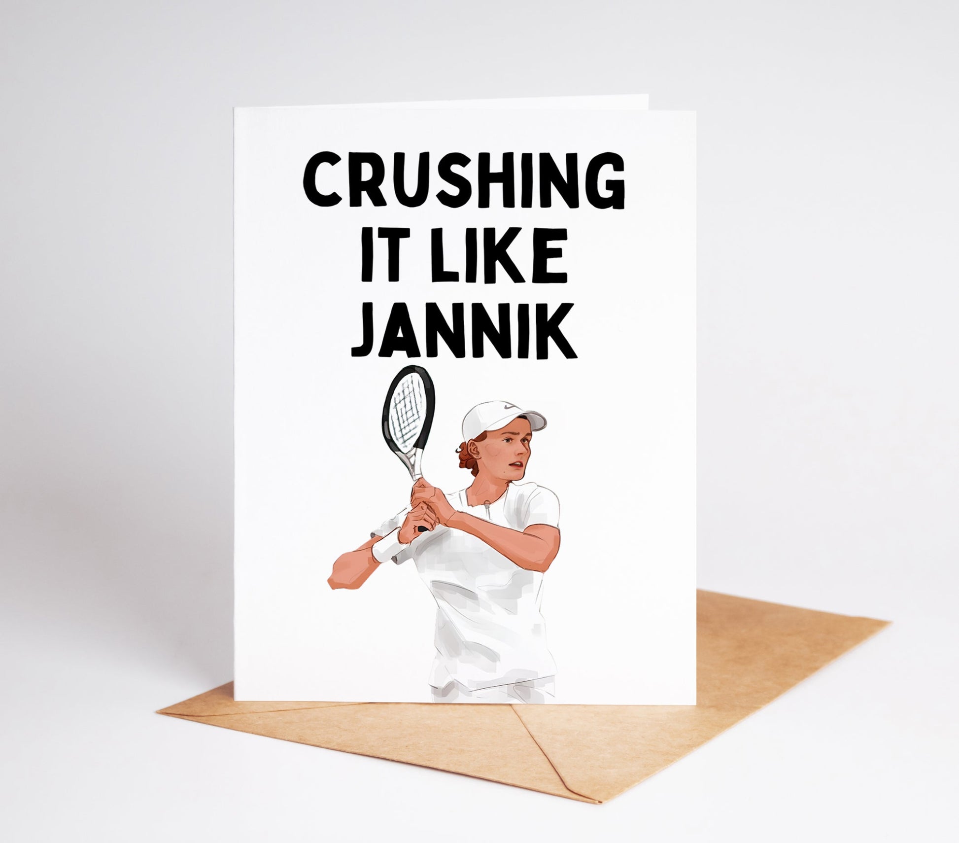 Celebrate your love for tennis with the Jannik Sinner Tennis Greeting Card! Perfect for birthdays, graduations, or any special event. Share the joy of this up-and-coming tennis star with this beautifully designed card.