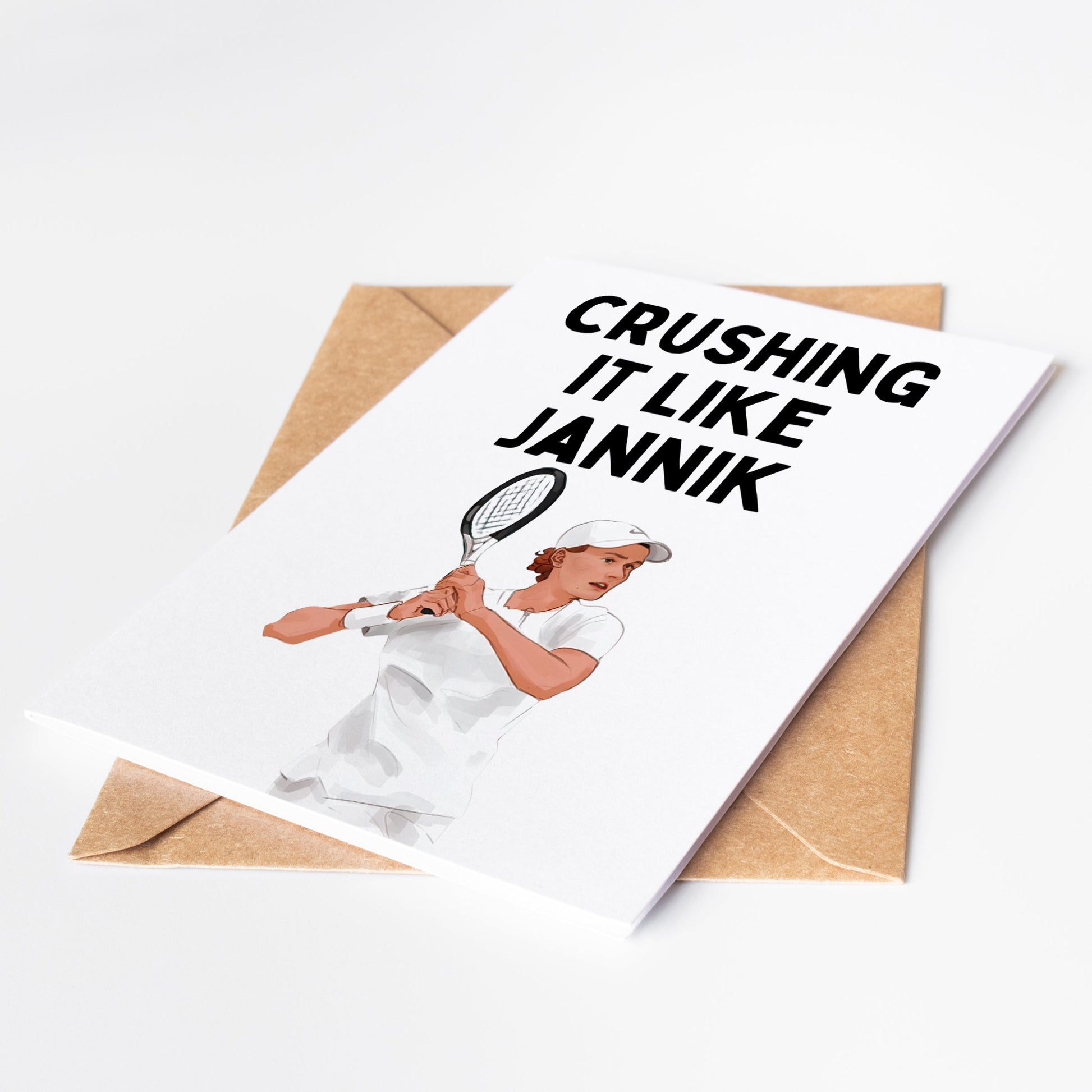 Celebrate your love for tennis with the Jannik Sinner Tennis Greeting Card! Perfect for birthdays, graduations, or any special event. Share the joy of this up-and-coming tennis star with this beautifully designed card.