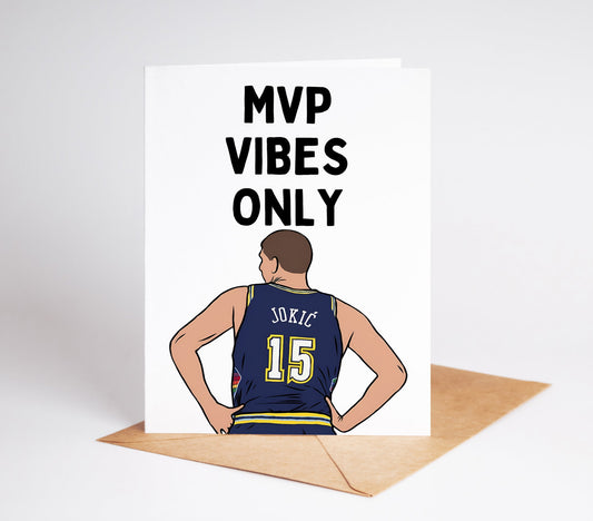 Celebrate a basketball fan's special day with the Nikola Jokic NBA Greeting Card! Featuring the talented NBA player, this card is perfect for birthdays, graduations, and any event. Share the love for the game and bring a smile to their face with this unique and inspiring card.
