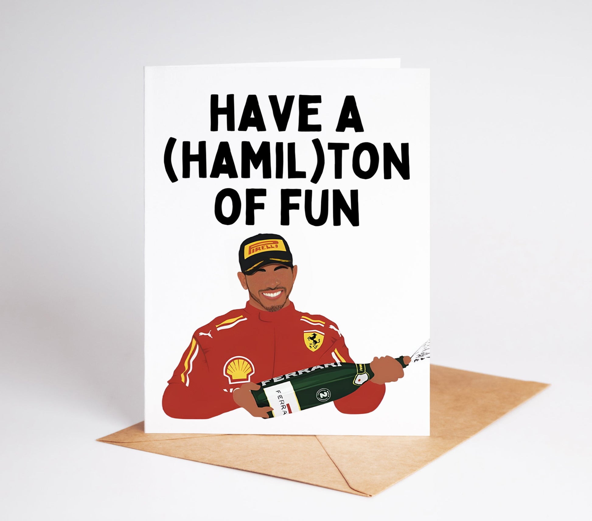 Celebrate the Formula 1 legend, Lewis Hamilton, with this special greeting card. Perfect for any fan, this card features a stunning design and high-quality printing. Share your love for the sport and inspire others with this unique card.