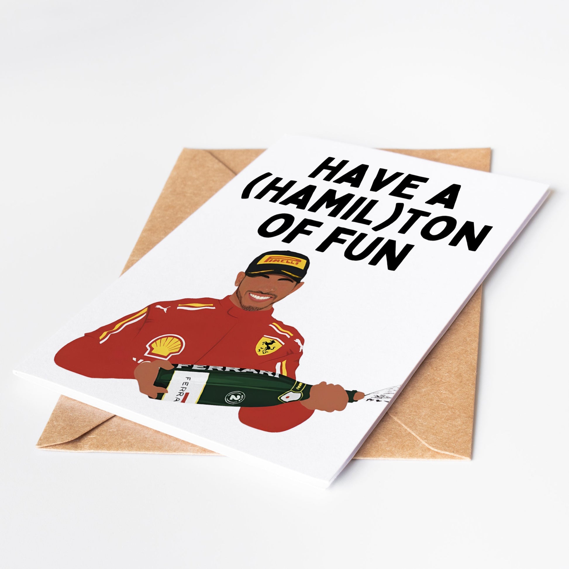 Celebrate the Formula 1 legend, Lewis Hamilton, with this special greeting card. Perfect for any fan, this card features a stunning design and high-quality printing. Share your love for the sport and inspire others with this unique card.