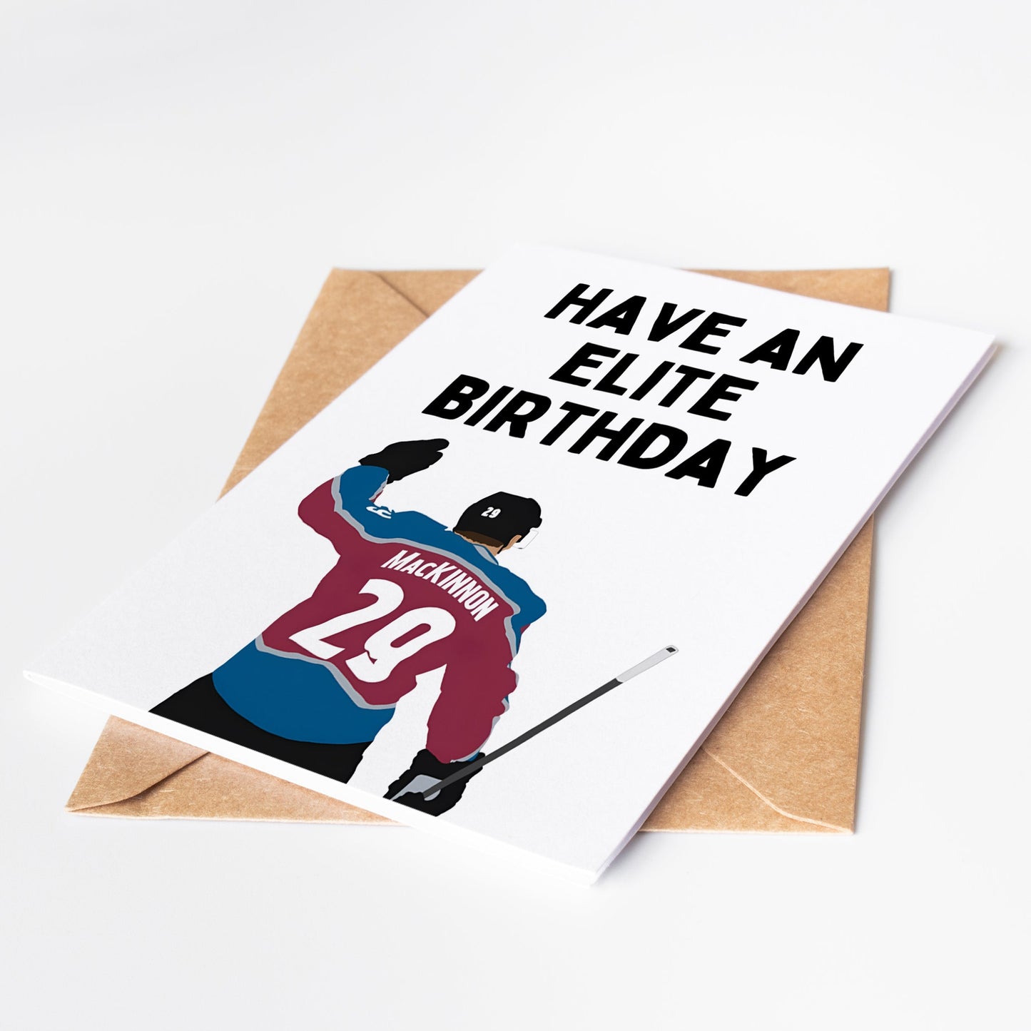 Celebrate the ultimate NHL fan's birthday with our Nathan MacKinnon card! Featuring the star player in action, this card is a must-have for any hockey lover. Made with high-quality materials, it's durable and sure to bring a smile to their face.