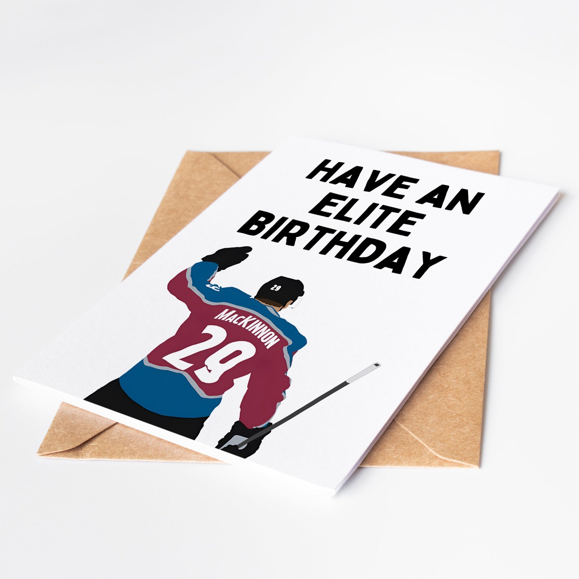 Celebrate the ultimate NHL fan's birthday with our Nathan MacKinnon card! Featuring the star player in action, this card is a must-have for any hockey lover. Made with high-quality materials, it's durable and sure to bring a smile to their face.
