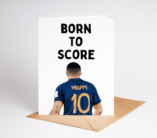 Celebrate with the ultimate birthday card for any fan of soccer superstar Kylian Mbappe! Featuring a striking design and his name prominently displayed, this card is perfect for showing your love and admiration for the talented athlete.