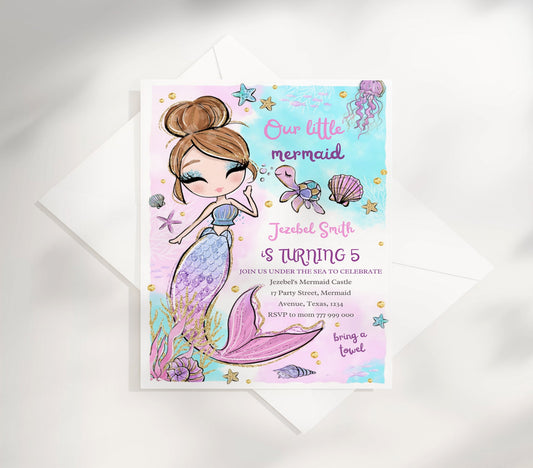 Make a splash with our enchanting Mermaid Birthday Invitation Template! Perfect for underwater-themed celebrations, this eye-catching design features vibrant colors and whimsical mermaid illustrations.