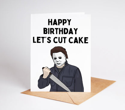 Celebrate your favorite horror fan's birthday with our Michael Myers Birthday Card! Featuring the iconic killer's chilling mask, this card is sure to bring a smile to their face. Give the gift of scares and send them this unforgettable card today!