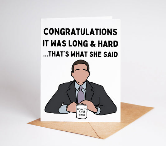 Capture the humor and heart of The Office with this Michael Scott Greeting Card. Perfect for any fan, this card will inspire laughs and memories with its iconic design and message. Give the gift of laughter and nostalgia with this unique greeting card.