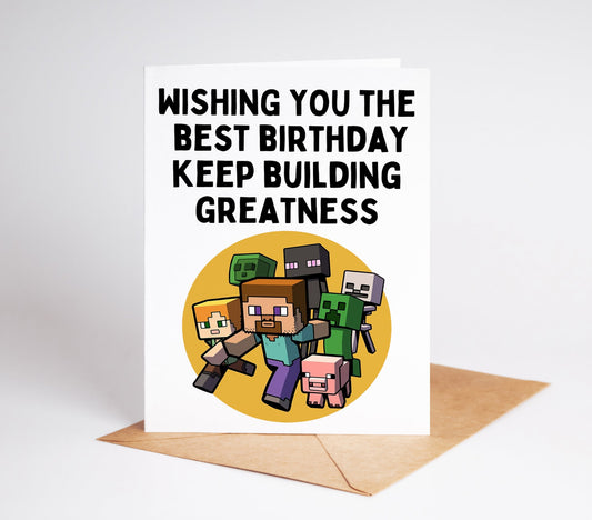 Celebrate a special occasion with the Minecraft Birthday Card! Featuring iconic characters and graphics from the popular video game, this card is the perfect way to show your love and appreciation for a fellow Minecraft fan.