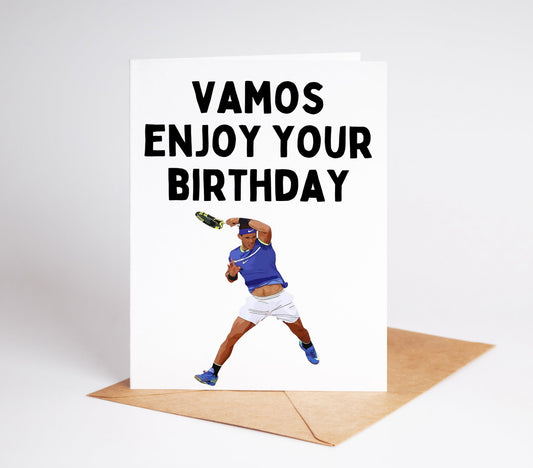 Celebrate a special birthday with this Rafa Nadal Tennis Birthday Card! Featuring a stunning image of the tennis legend in action, it's the perfect way to show your love and admiration for the birthday person.