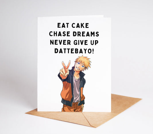 Experience the excitement of Naruto with our Anime Birthday Card! Celebrate your loved one's special day with this dynamic and vibrant card. Perfect for any Naruto fan, this card is sure to bring joy and energy to any birthday celebration. Send your birthday wishes in style with the Naruto Anime Birthday Card!