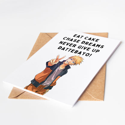 Experience the excitement of Naruto with our Anime Birthday Card! Celebrate your loved one's special day with this dynamic and vibrant card. Perfect for any Naruto fan, this card is sure to bring joy and energy to any birthday celebration. Send your birthday wishes in style with the Naruto Anime Birthday Card!