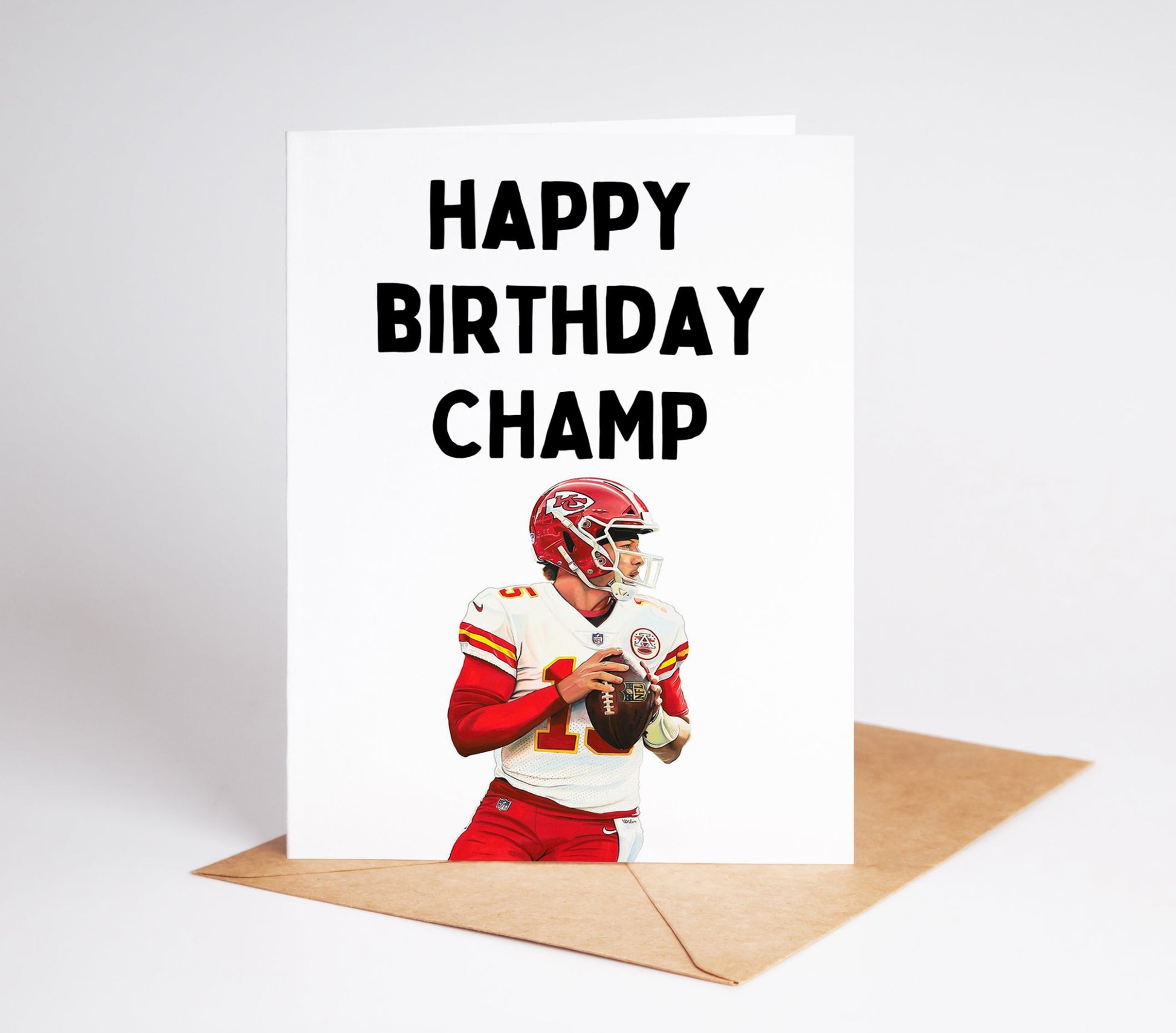 Celebrate your loved ones' special day with this unique Patrick Mahomes Birthday Card featuring the NFL superstar. Show your support and love for the NFL football fan in your life with this one-of-a-kind card.