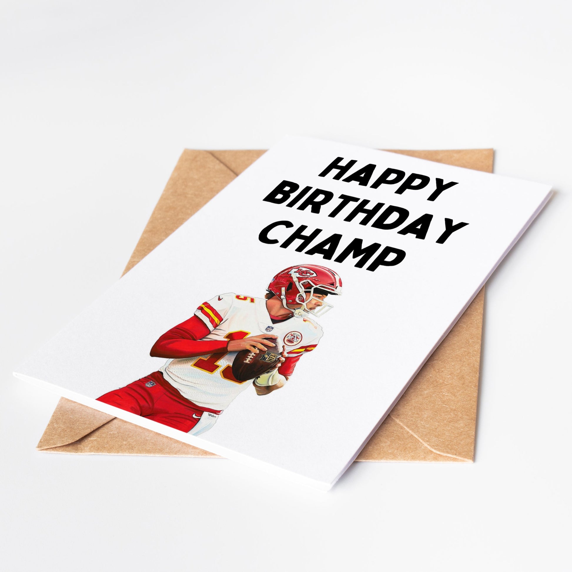 Celebrate your loved ones' special day with this unique Patrick Mahomes Birthday Card featuring the NFL superstar. Show your support and love for the NFL football fan in your life with this one-of-a-kind card.