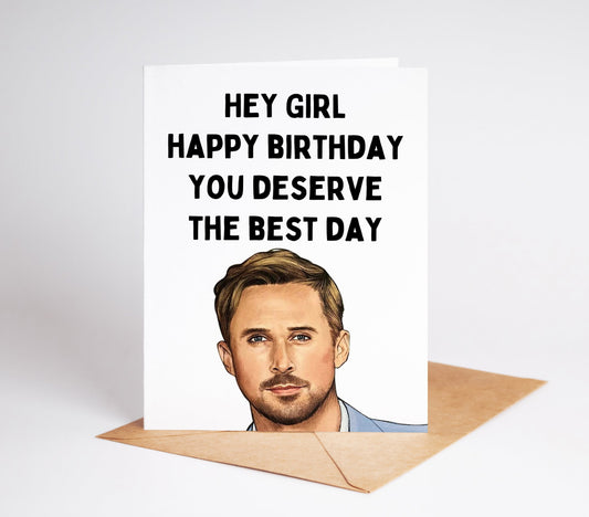 Celebrate any birthday in style with the Ryan Gosling Birthday Card! Featuring everyone's favorite heartthrob, this card is sure to make anyone feel special on their special day. Share the love and charm of Ryan Gosling with this perfect birthday card.