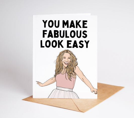 Experience the glamour and charm of Sarah Jessica Parker with this beautiful greeting card. Perfect for fans and fashionistas, this card features a stunning image of the beloved actress and encourages you to spread love and joy with your own personal message. Share the joy of Sarah Jessica Parker with someone special today!