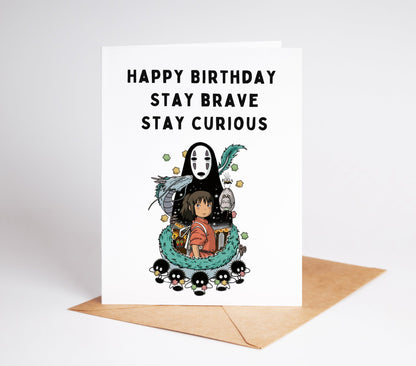 Celebrate their special day with our Spirited Away Birthday Card! Featuring iconic characters from the beloved film, this card is perfect for any anime fan. Show your love and send them on a magical journey with this enchanting card. Spread joy and wonder with our Spirited Away Birthday Card.