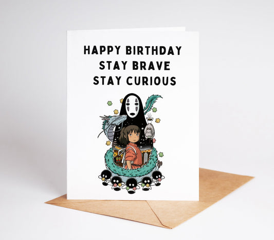 Celebrate their special day with our Spirited Away Birthday Card! Featuring iconic characters from the beloved film, this card is perfect for any anime fan. Show your love and send them on a magical journey with this enchanting card. Spread joy and wonder with our Spirited Away Birthday Card.