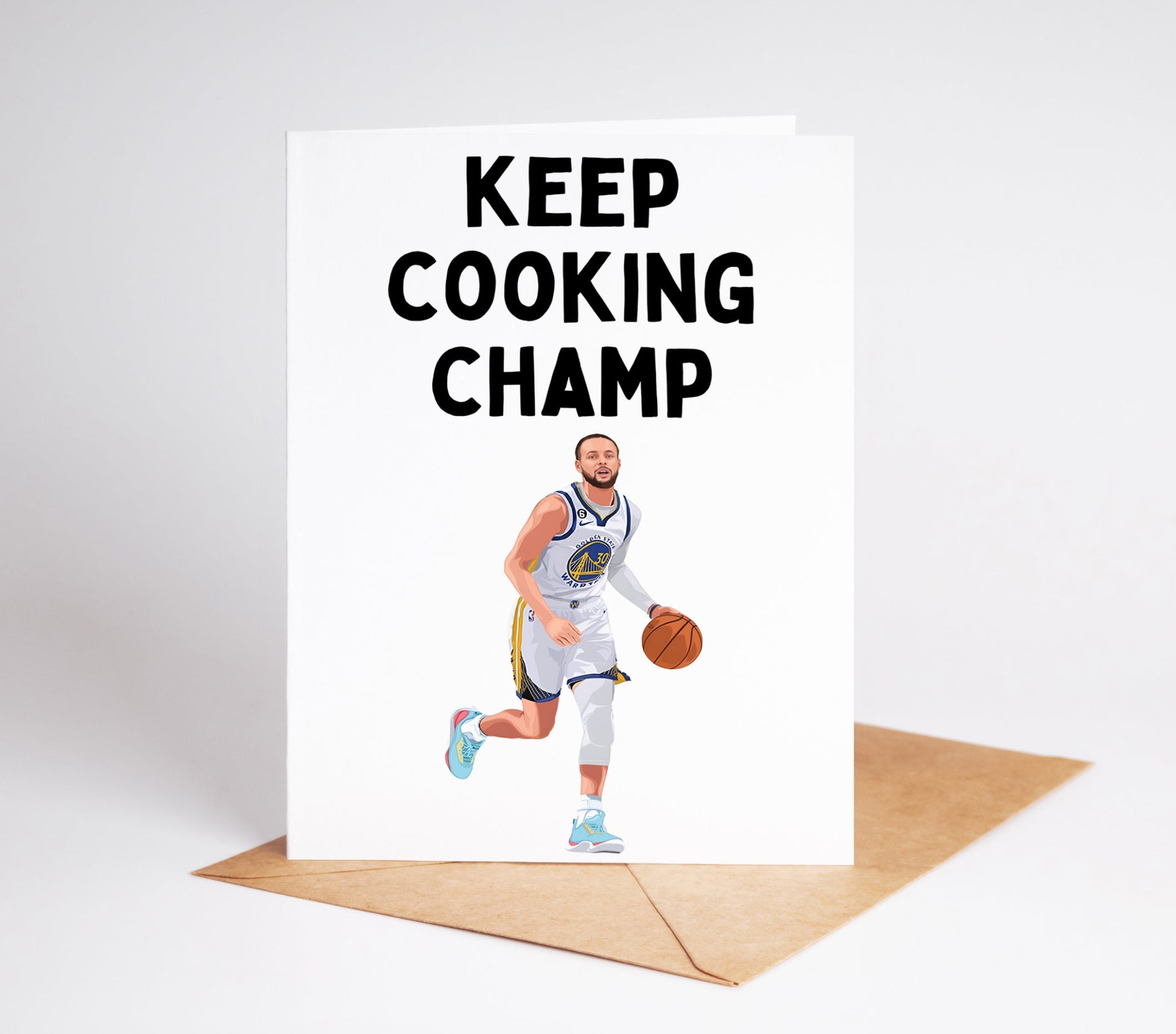Celebrate special occasions with the Steph Curry Greeting Card. Perfect for birthdays, graduations, or as a love card, this card features the iconic basketball star and is sure to bring a smile to anyone's face.