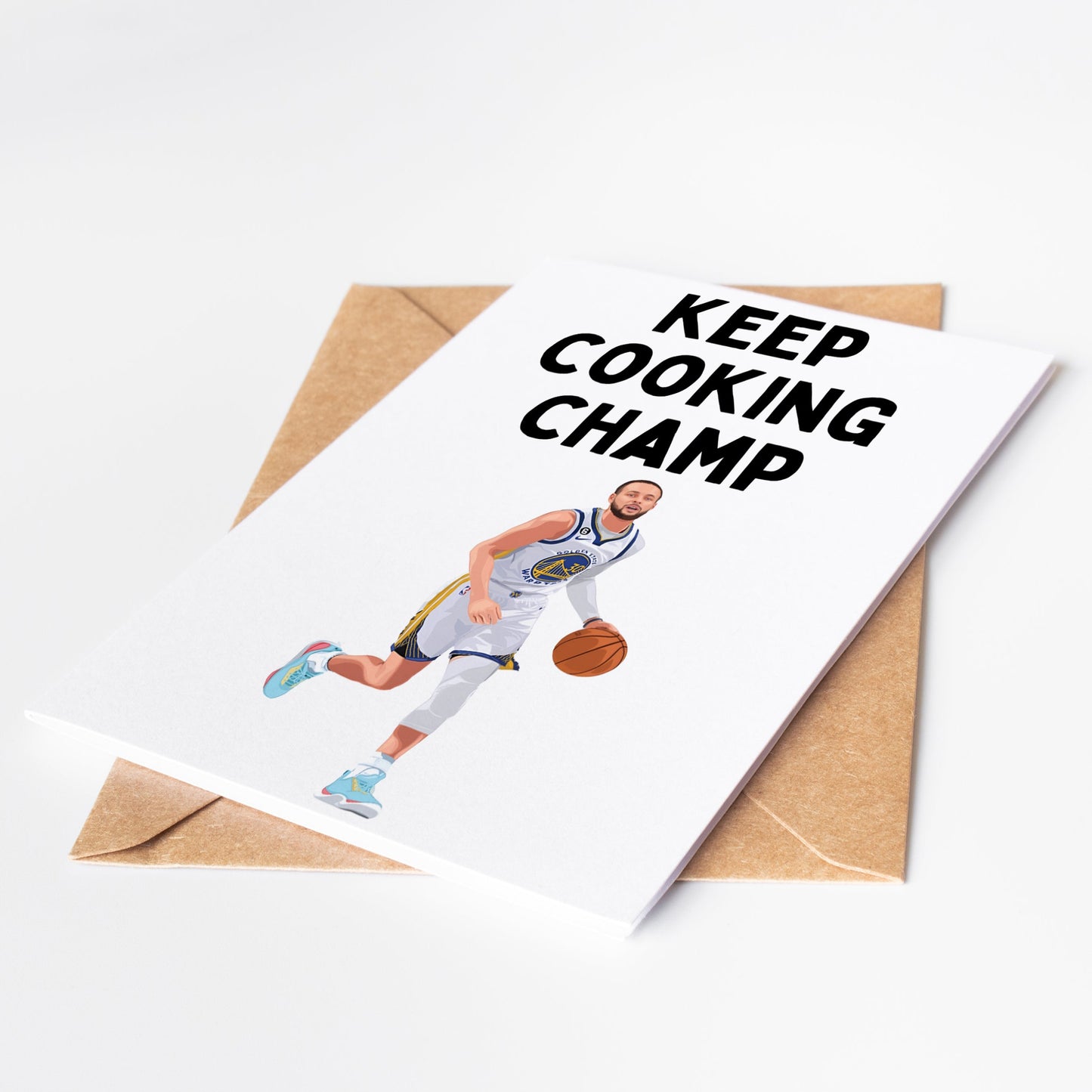 Celebrate special occasions with the Steph Curry Greeting Card. Perfect for birthdays, graduations, or as a love card, this card features the iconic basketball star and is sure to bring a smile to anyone's face.
