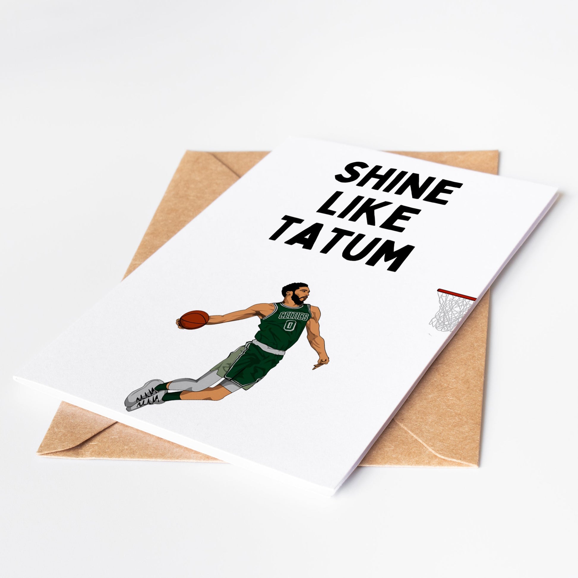 Celebrate your love for basketball with the Jayson Tatum NBA Greeting Card. Perfect for birthdays, graduations, or any event, this card features the rising star and is sure to inspire excitement and passion in any fan. Show your support for one of the game's greatest players and share the love of basketball with this one-of-a-kind card.