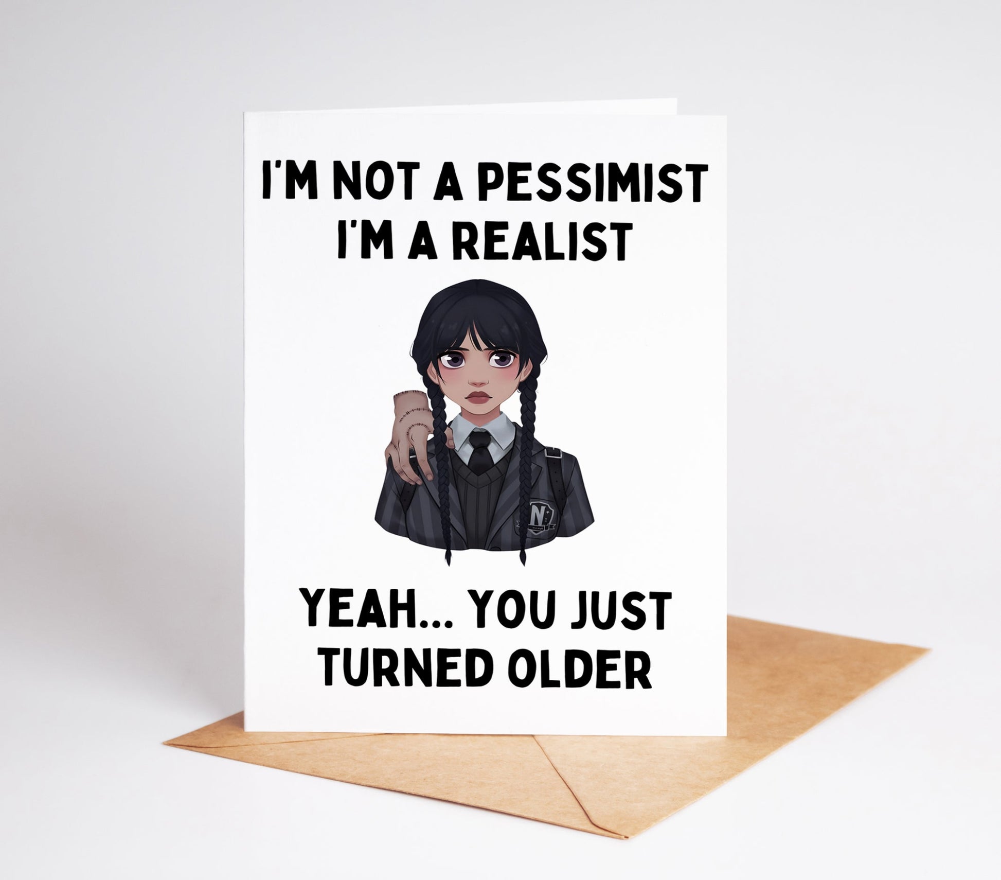 Celebrate a special occasion with our Wednesday Addams Birthday Card! Featuring the iconic character, this card is perfect for fans of the Addams Family. Show your loved one how unique and special they are with this one-of-a-kind birthday card. Make their day extra special with Wednesday Addams!